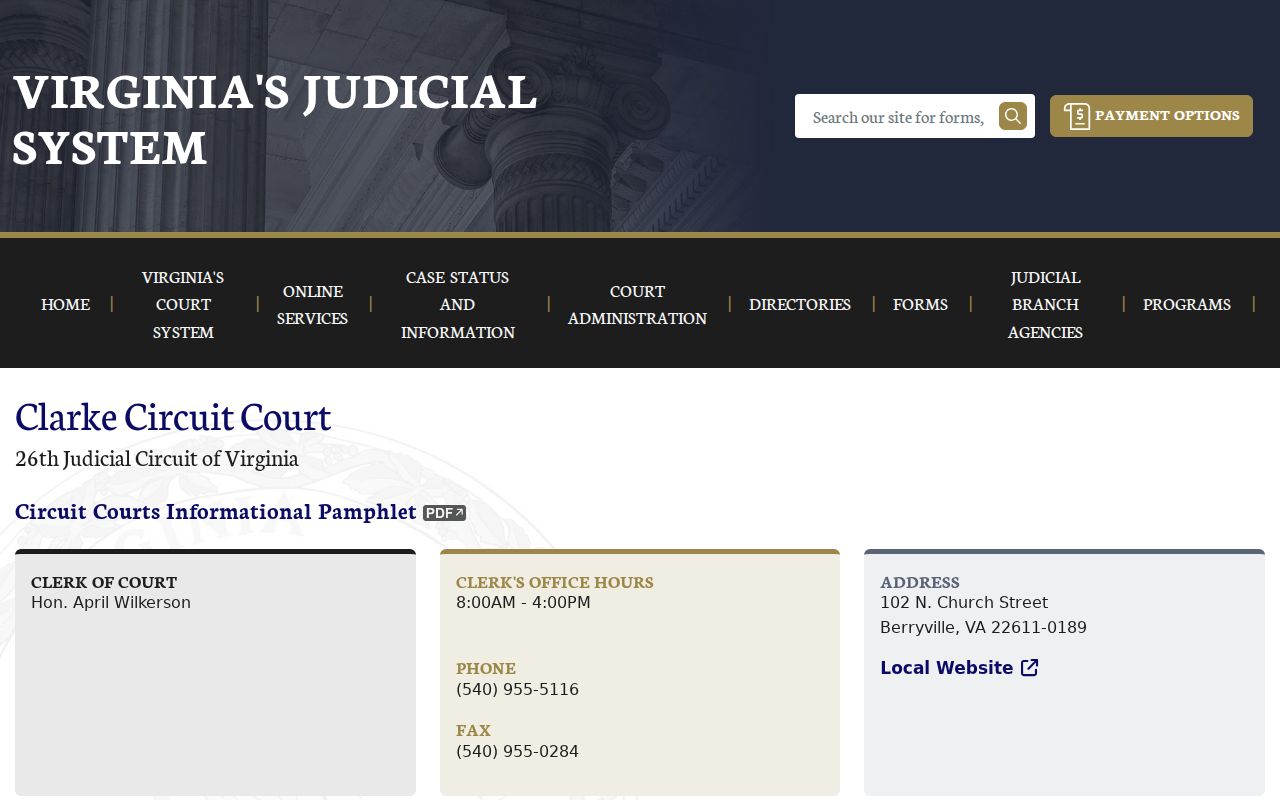 Clarke County warrant records context at the Circuit Clerk's official court page