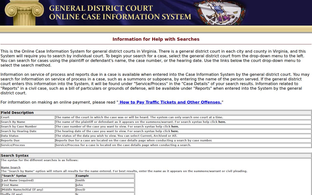 Clarke County warrant search context in the one-court General District search