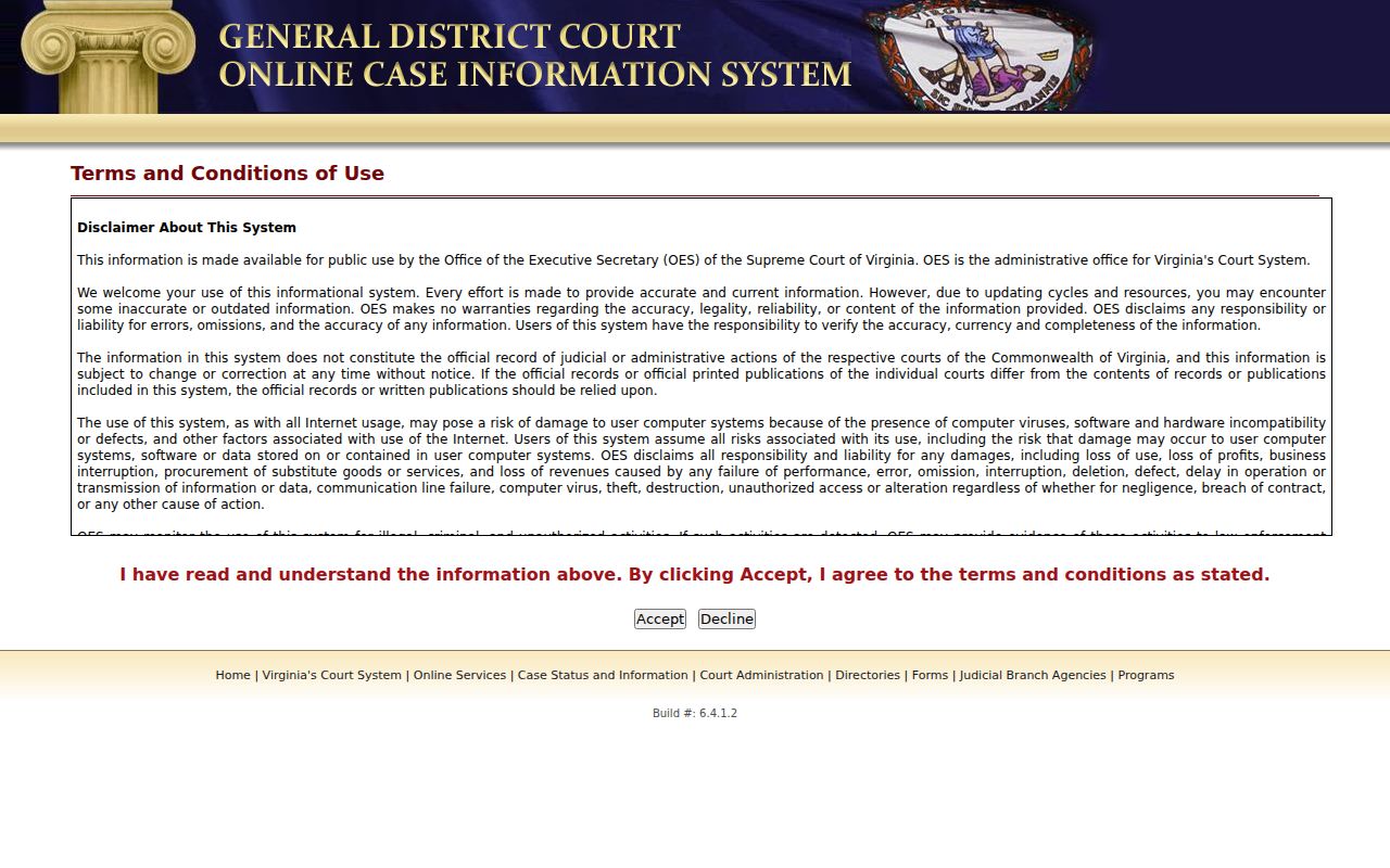 Clarke County warrant search public-use warning for Virginia online case information