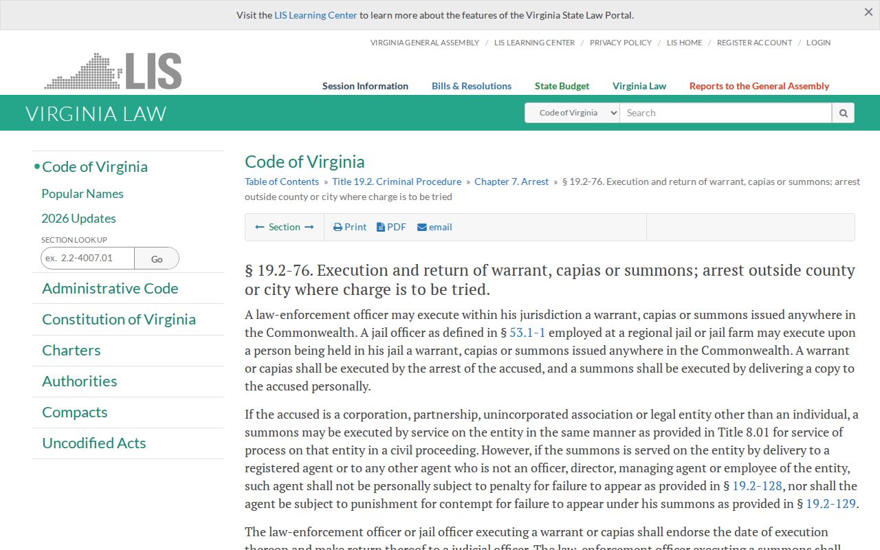 Clarke County active warrant context in Virginia's process return statute