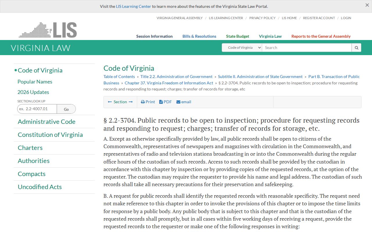 Clarke County warrant records access under Virginia's public-record presumption