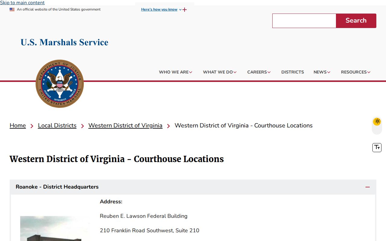 Clarke County federal warrant route and Western District courthouse locations